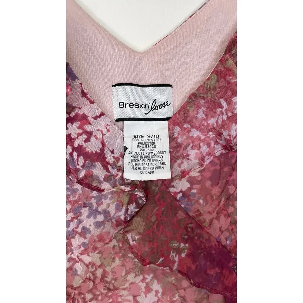 Breakin' Loose Y2K 90s Floral Ruffle V-Neck Asymetrical Midi Dress Pink Sz 9/10 - Picture 6 of 15